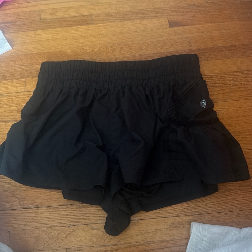 FP Movement by Free People Black Athletic Skort with Ruffle Overlay